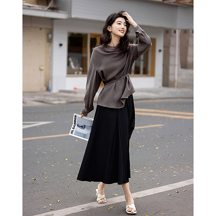 dme德玛纳秋季静奢气质荡领衬衫长袖衬衣女装上衣G540321240203