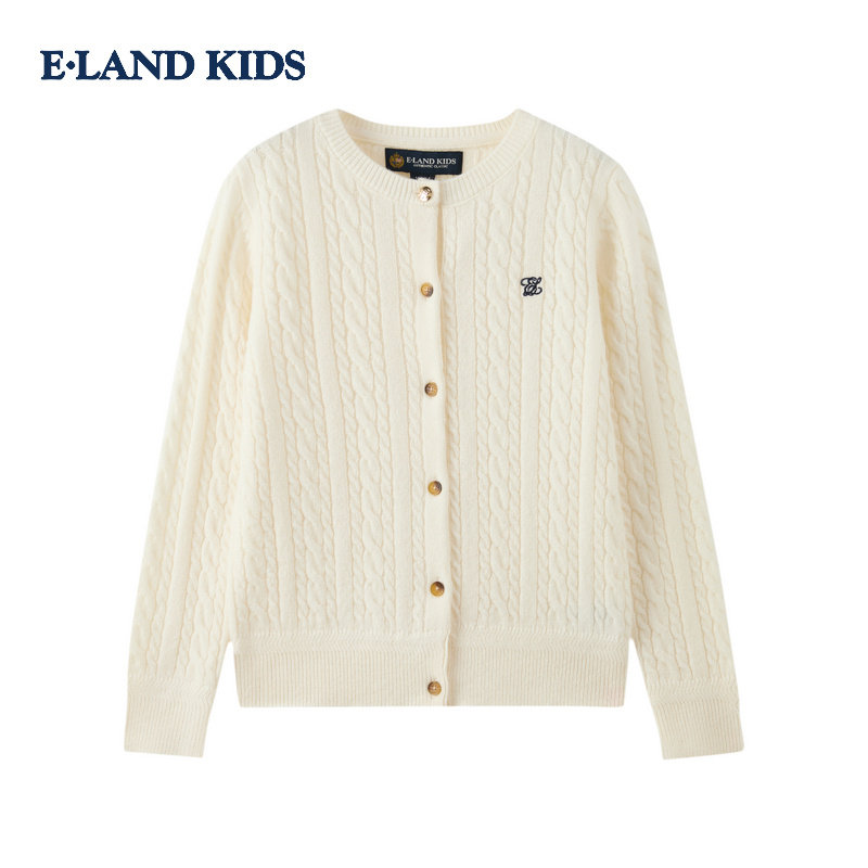【100%绵羊毛】eland kids衣恋童装女童针织衫25年冬毛衣开衫