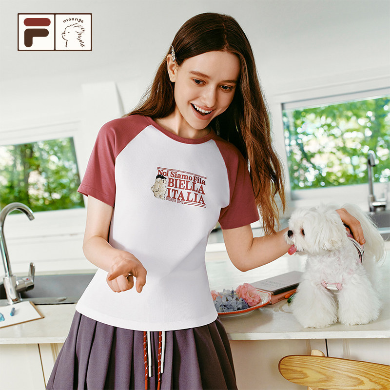 FILA FUSION丨潦草小狗联名系列T恤女子短袖夏季修身T11W638102F
