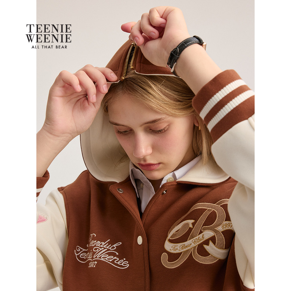 TeenieWeenie小熊女装卫衣2025秋季时髦宽松连帽式棒球服外套