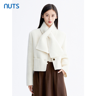 NUTS那时商场同款冬季纯色单排扣长袖手工呢料短外套女5481505A1