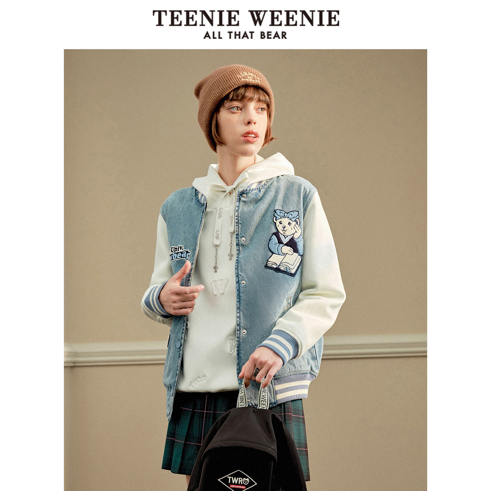 TeenieWeenie小熊学院风拼接活力休闲棒球服外套女TTJE231201P