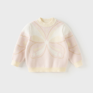 女童上衣DB4254646 款 戴维贝拉儿童半高领毛衣套头衫 2025冬装