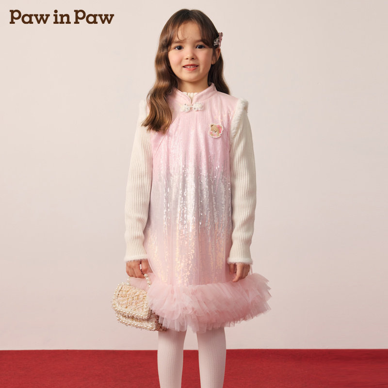 PawinPaw卡通小熊童装女童新中式连衣裙甜美PCOWG1123T