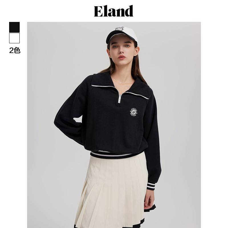 Eland卫衣女立体翻领两面穿宽松灯笼袖学院风春