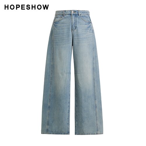 红袖商场同款HOPESHOW2025夏款水洗拼接牛仔弯刀裤89425141308
