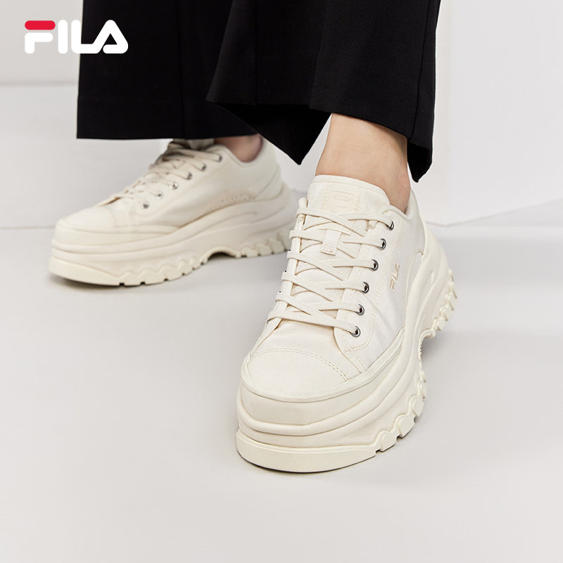 FILA斐乐官方LAVA女鞋厚底帆布鞋休闲鞋增高黑色鞋子F12W534199A