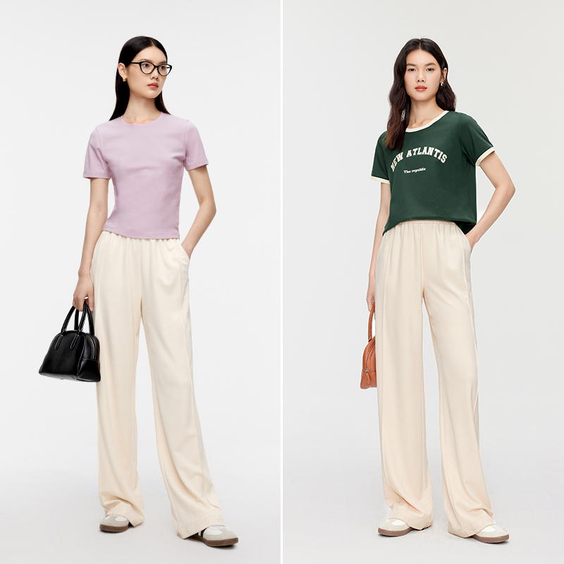 伊芙丽窄版直筒裤女垂感2023夏装显瘦休闲裤1E3951131-2