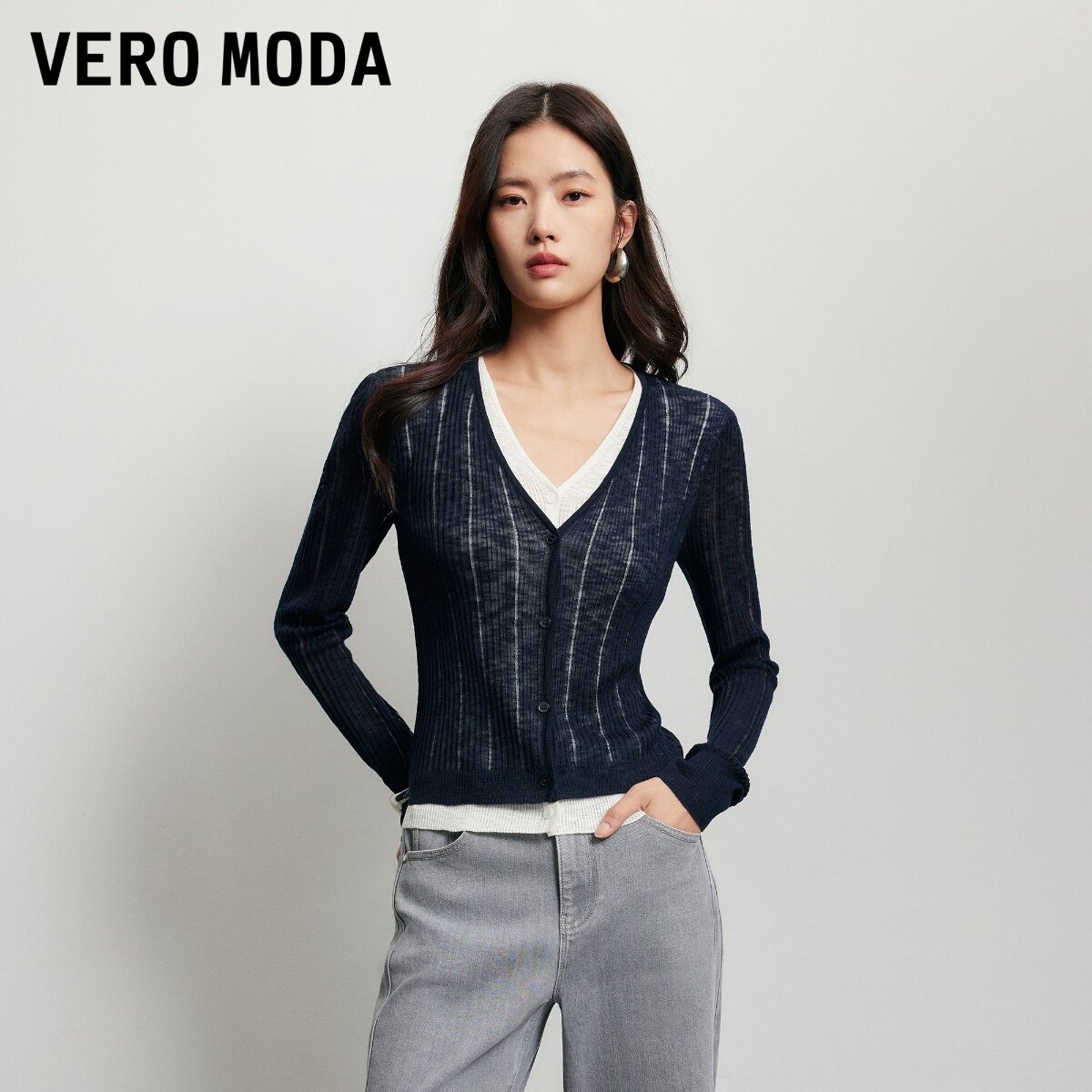 Vero Moda针织衫女2026秋季新款含再生纤维素拼接开衫326325001