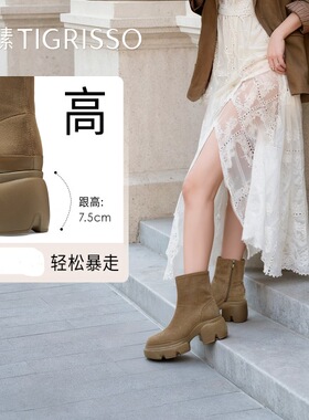 蹀愫秋冬款圆头加绒时装靴短靴女TA65716-52