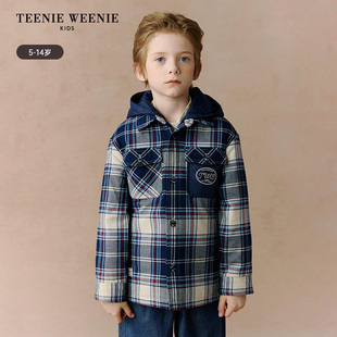 TeenieWeenie Kids小熊童装 男童连帽格纹衬衫式棉服