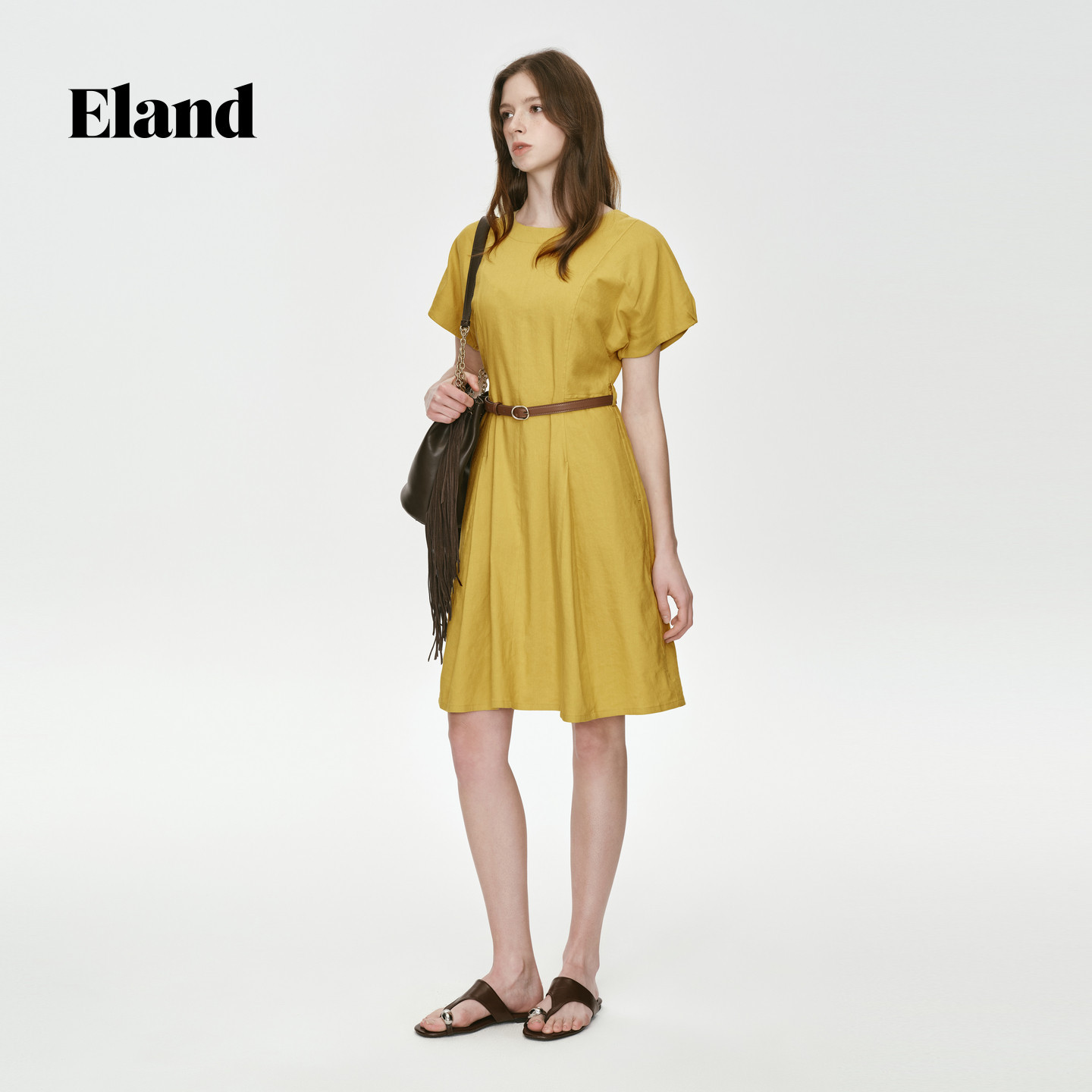 【亚麻】Eland衣恋早春漂亮连衣裙女显瘦2026春夏新款EEOWG24B01