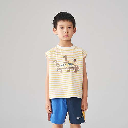 Mitti夏季款背心圆领条纹宽松休闲儿童短袖上衣MW53109101