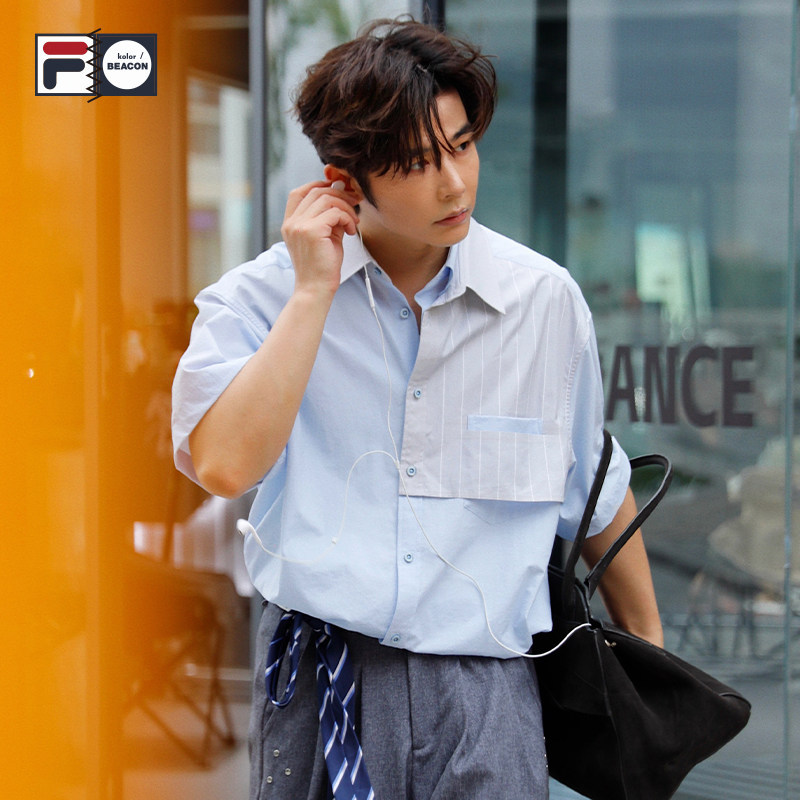 FILA x kolor/ BEACON 斐乐官方男短袖衬衫2026秋新款F11M636401F