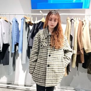 麦檬 女士格纹翻领羊毛大衣5CA313102