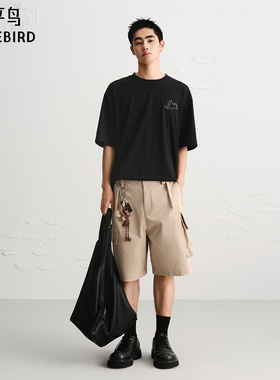 【潦草小狗联名】太平鸟男装 潮流黑色宽松圆领短袖T恤B2CNF222A
