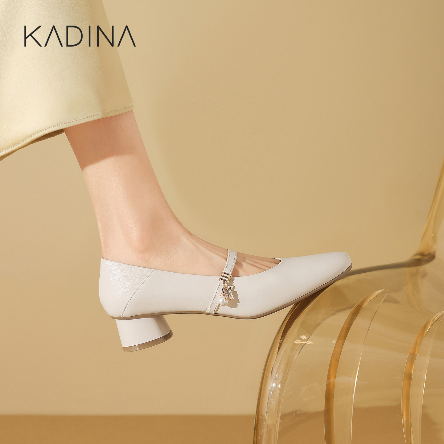 卡迪娜/KADINA粗跟玛丽珍女鞋优雅知性方头羊皮革单鞋KS261511图片
