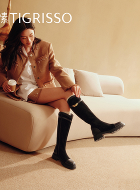 知竹蹀愫25冬新中式长筒靴厚底骑士瘦瘦靴TA65717-52