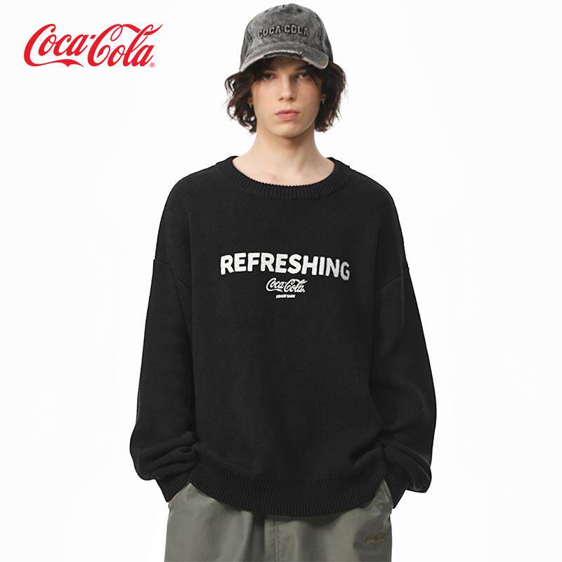 Coca-Cola可口可乐 榻榻米刺绣基础纯色简约针织衫休闲圆领毛衣