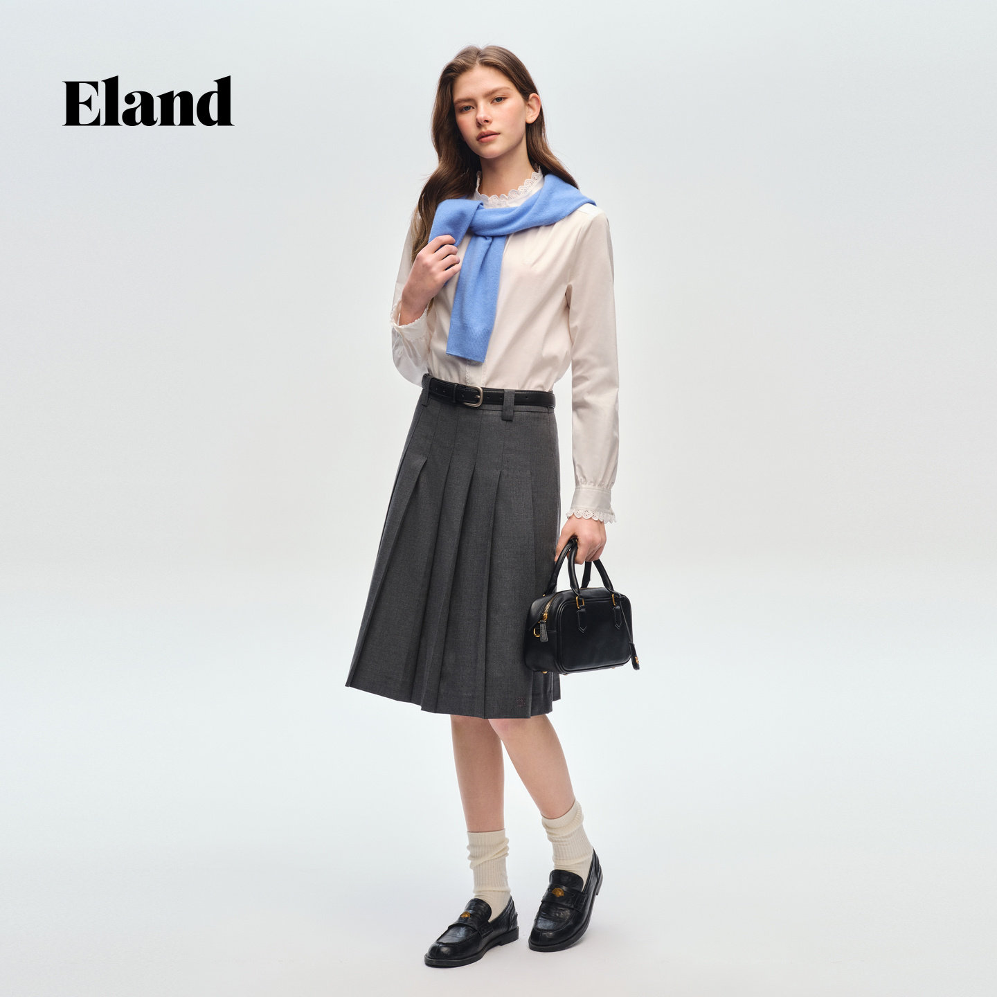 Eland衬衫女花边立领长袖衬衫气质 通勤上衣EEYAG11E01