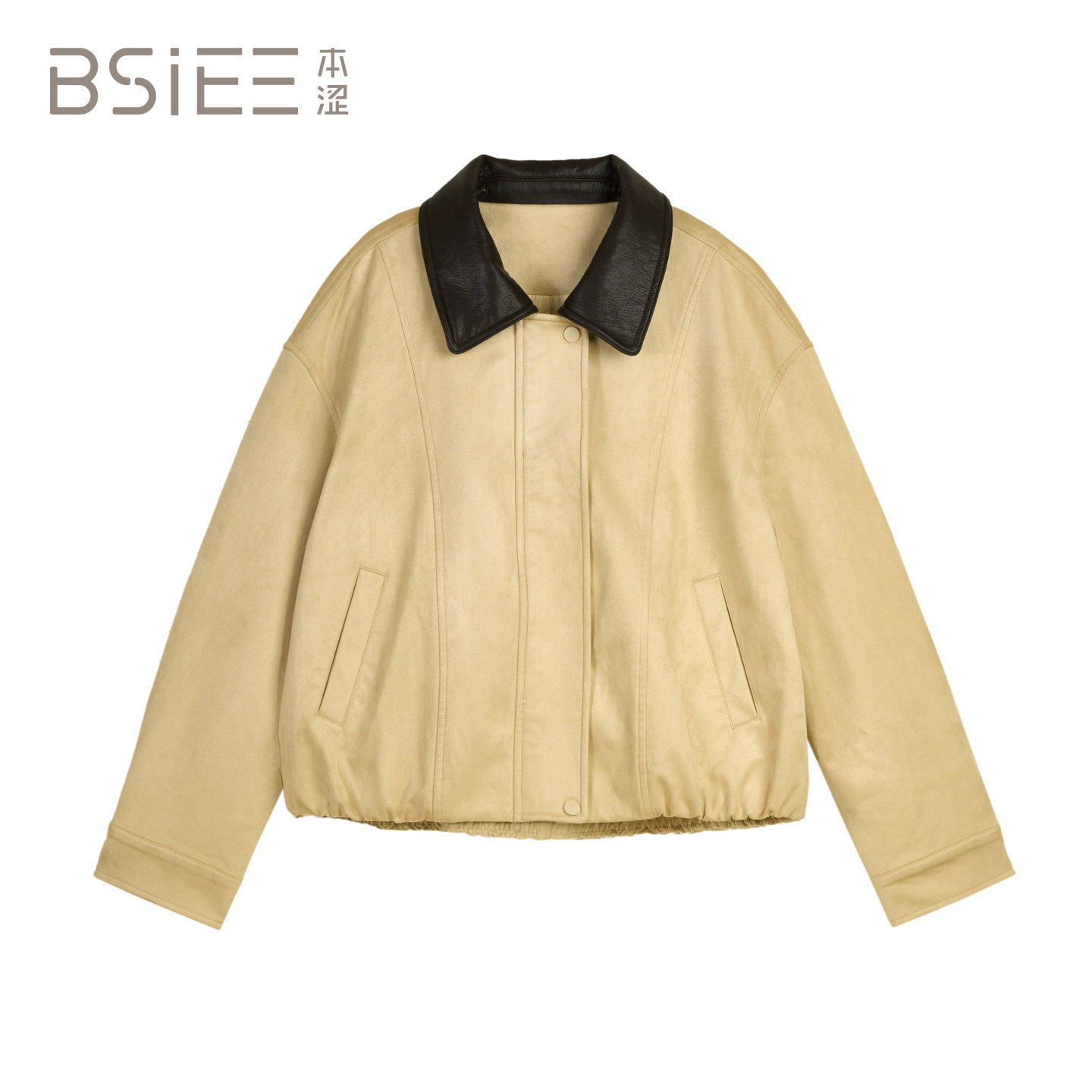 BSiEE本涩 简约撞色翻领长袖短外套