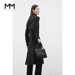 MM麦檬2022春通勤收腰黑色西装连衣裙5CC290111