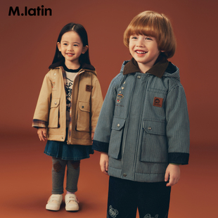 马拉丁儿童棉服25冬男女童巴恩风中长款风衣外套棉服615914201D