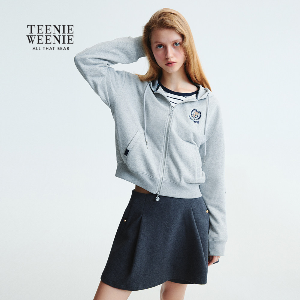 TeenieWeenie小熊女装卫衣2025秋季时髦袖子捏褶设计连帽外套