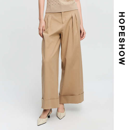 HOPESHOW红袖卡其色高腰阔腿休闲裤女款89126221201