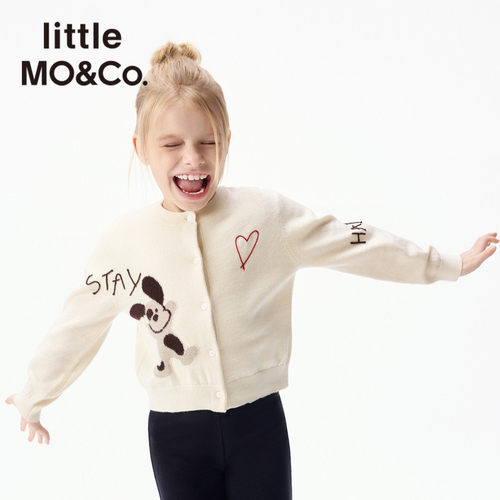 little moco童装26秋装女童快乐小狗提花毛衣开衫外套KBF3CART02