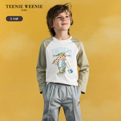 TeenieWeenie Kids小熊童装男童印花撞色插肩长袖T恤TKLA252301K