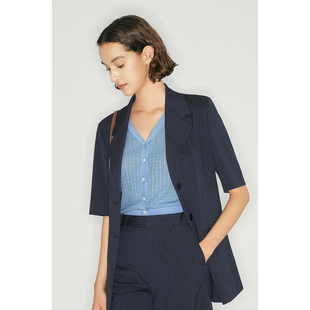 MM麦檬2021年夏新款外套女气质通勤条纹短袖西装薄款5C5212471