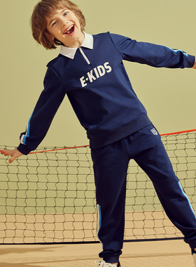 eland kids童装秋季男童运动条纹POLO衫卫衣EKSMD3801A