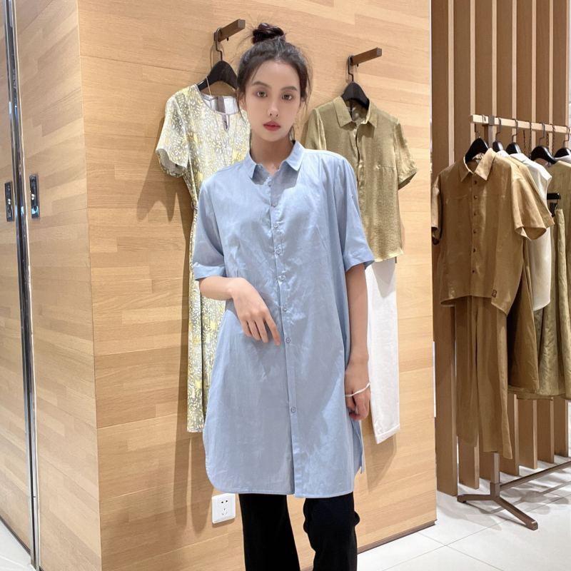 菲姿 女士宽松简约休闲中长款衬衫F3B560