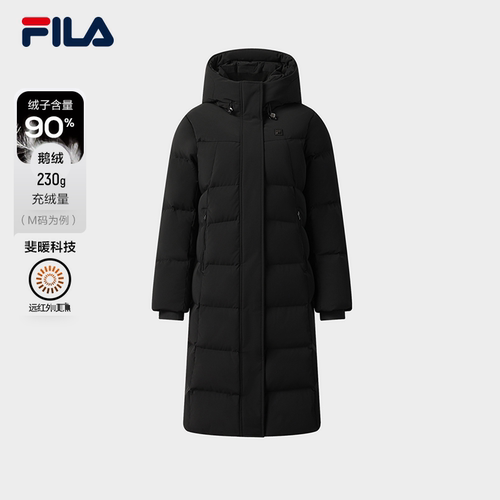 鹅绒FILA斐乐女士长款羽绒服2025冬季新款连帽外套F11W543910F