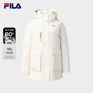 FILA 斐乐官方女士中长款羽绒服2025冬新款连帽外套F11W549911F