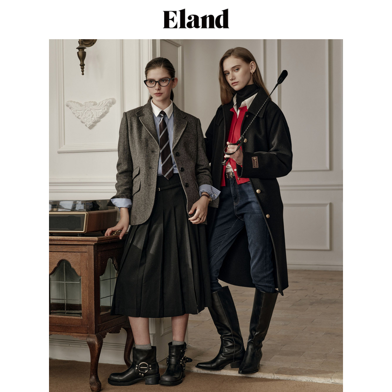 Eland毛呢外套女小高领长大衣24冬季EEJWE4VE08