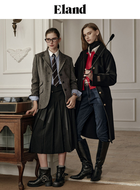 Eland毛呢外套女小高领长大衣24冬季EEJWE4VE08