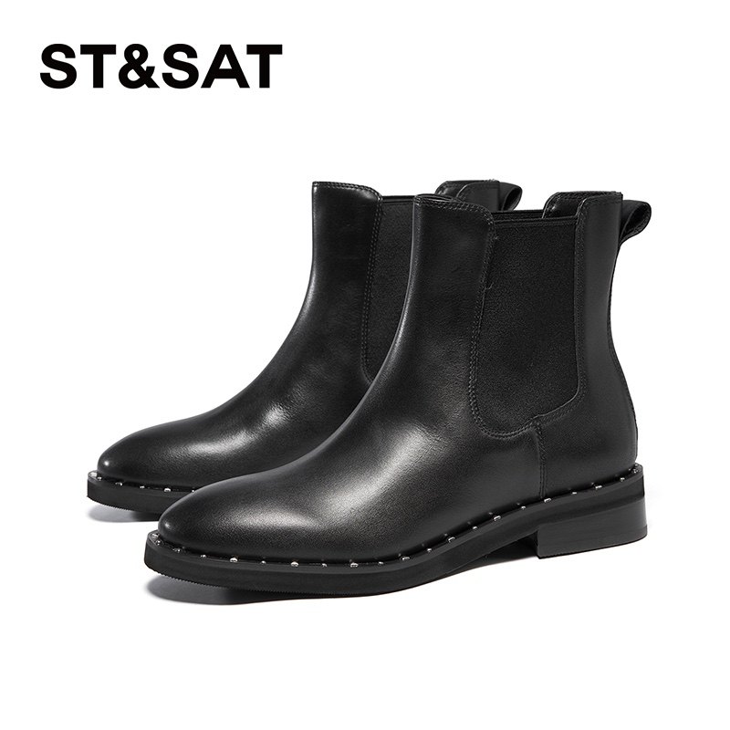 星期六铆钉沿边通勤切尔西单里短靴SSC4116416,女鞋,切尔西靴,淘宝优惠券,粉丝福利购,淘宝优惠卷