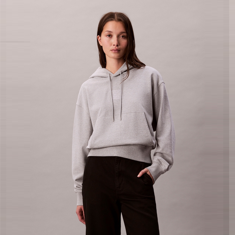 CK Jeans25秋季新女士运动休闲老花刺绣宽松连帽短卫衣44D204G