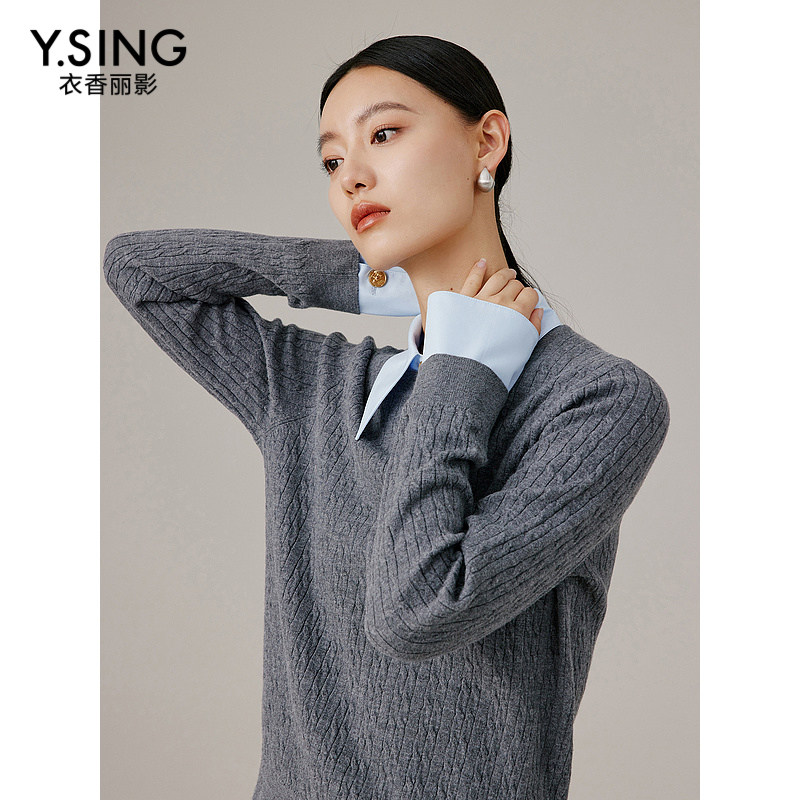 衣香丽影假两件针织衫女毛衣上衣940939034