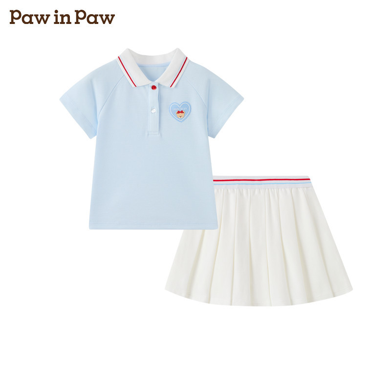PawinPaw卡通小熊童装26年夏季款女宝宝T恤半身裙套装PBSMG2582M