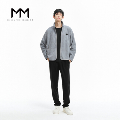 MM麦檬男装 浅灰拉链立领休闲简约短款夹克外套9E1110041