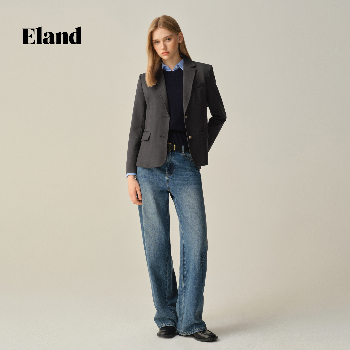 Eland西装女长袖翻领通勤商务外套2025秋季EEJKF49M01