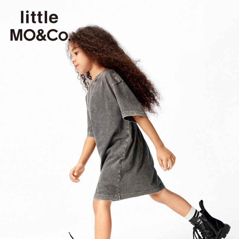 little moco童装 女童 短袖T恤裙 连衣裙子
