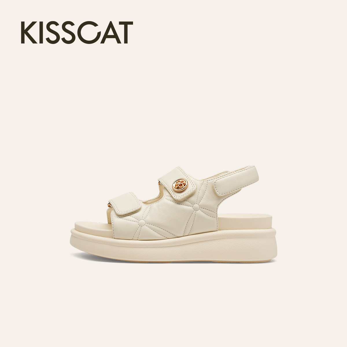 KISSCAT接吻猫魔术贴休闲凉鞋小香风厚底运动凉鞋女KA65303-50