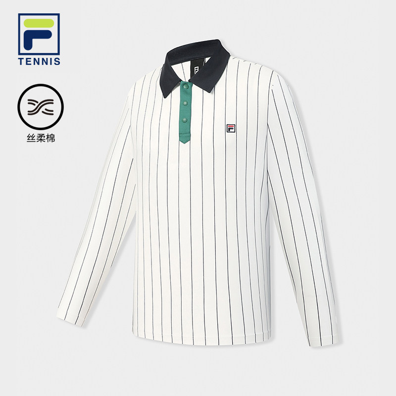 FILA 斐乐男子大满贯长袖POLO衫2026夏运动条纹上衣A11M623209F