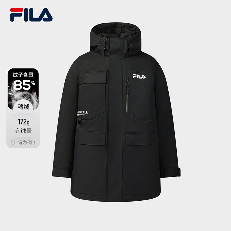 FILA 斐乐官方男士中长款羽绒服2025冬新款连帽外套F11M549902F