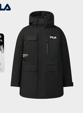 FILA 斐乐官方男士中长款羽绒服2025冬新款连帽外套F11M549902F