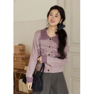 谜秀紫色翻领设计感针织衫MXD46Z0800